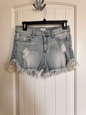 Sneak Peek Light Blue Denim Shorts with crocket details size M